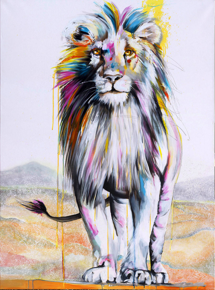 Lion 160 x 120 cm l'Original est vendu toutefois ce sujet est réalisable en reproduction sur toile en édition limitée à 30 exemplaires