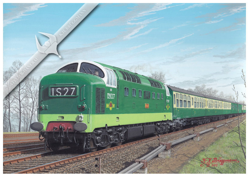 Diesellok Deltic, BR D9007 "PINZA" mit Schnellzug Paddington - Penzance 1961, Aquarell