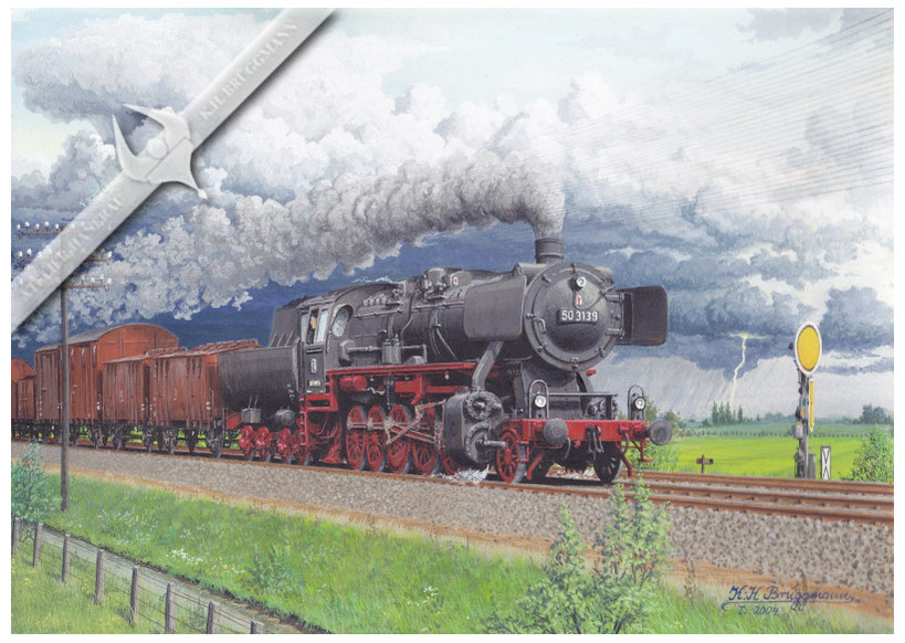 50 3139 am Einfahrtsvorsignal von Siehtwende, in nördlicher Richtung 1965, Aquarell.