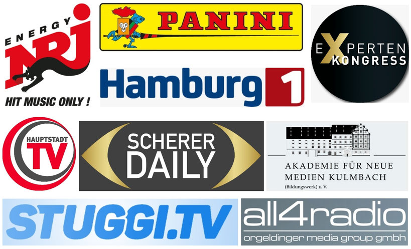 Logos mit Referenzen der Kunden von Mareike Helgert, darunter Radio Energy und Panini
