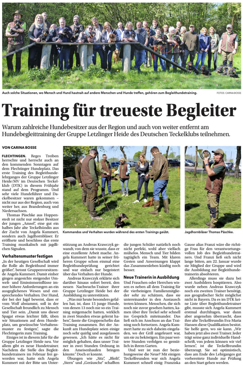 Training für treueste Begleiter Warum zahlreiche Hundebesitzer aus der Region und auch von weiter entfernt am Hundebegleittraining der Gruppe Letzlinger Heide des Deutschen Teckelklubs teilnehmen. Begleithundetraining