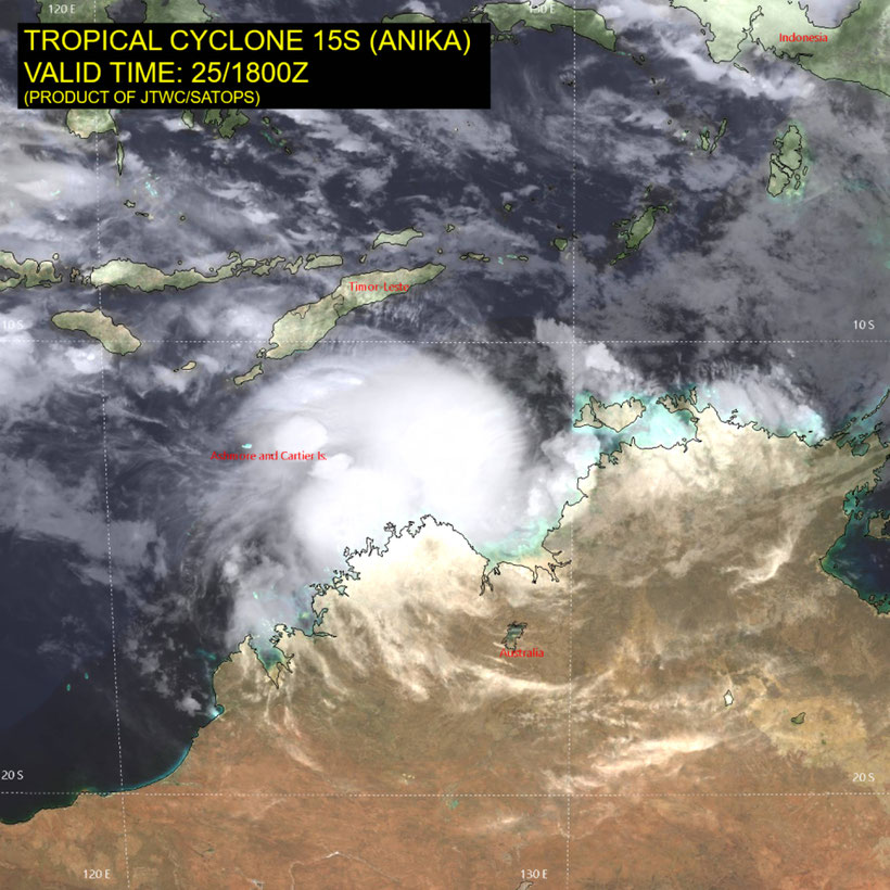 Satellite image of Tropical Cyclone Anika 26/02/2022. Image from JTWC. 