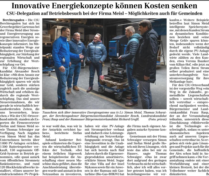 CSU Berchtesgaden, CSU Team; Kommunalwahl 2026, Berchtesgaden, Firma Meisl, Energie, Wirtschaft, Betriebsbesichtigung; Besuch; Alex Resch, Franz Rasp