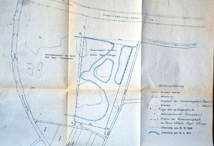 Plan über die Abbaufläche des Kieswerkbetreibers Wilhelm Vogel 1971.