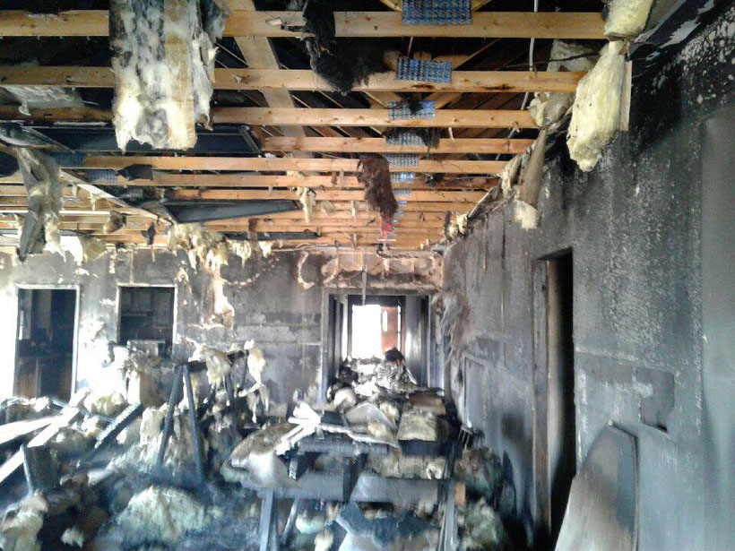 As most of the ceiling caught ablaze, heavy damage occurred throughout the entire building.
