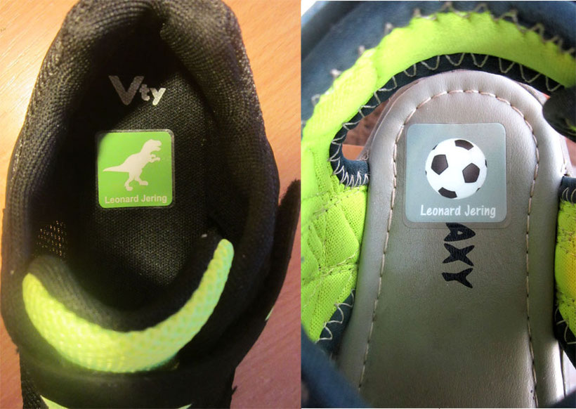 Schuhaufkleber mit transparenter Schutzfolie in Schuhen mit verschiedenen Sohlen