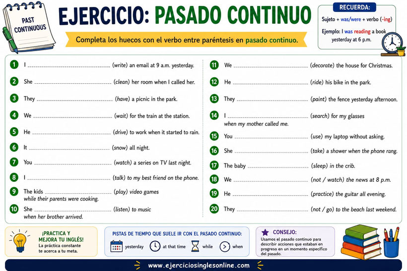 Pasado continuo en inglés - Ejercicio 2 - Ficha para imprirmir