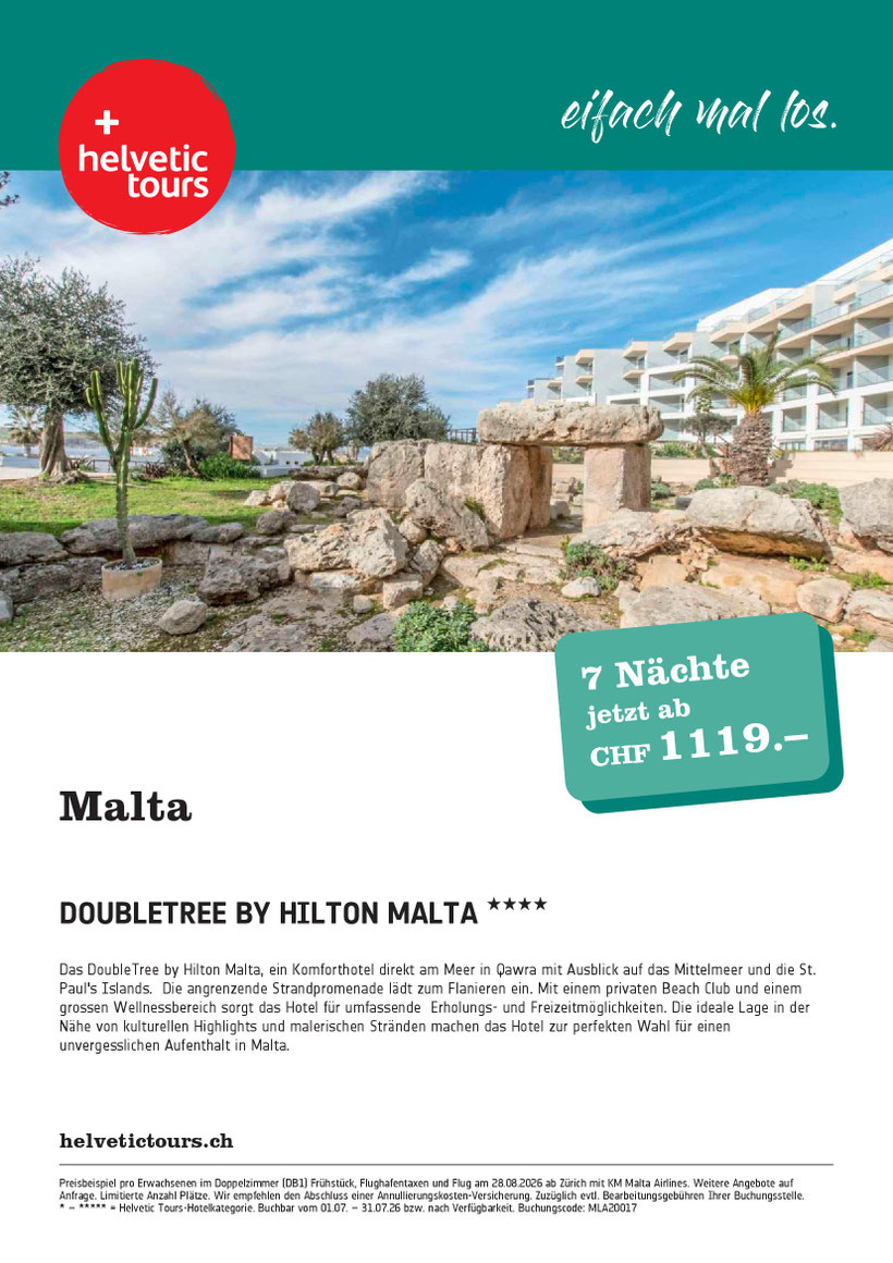 Malta Pauschalarrangement 7 Nächte Helvetic Tours - Travelbrain Reisen 