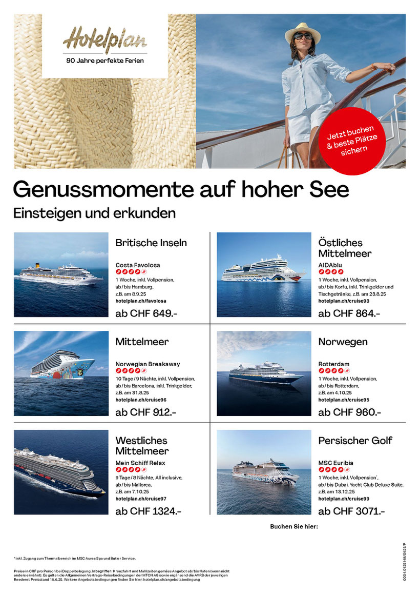 Urlaub Kreuzfahrtenhits einsteigen und geniessen auf hoher See jetzt buchen