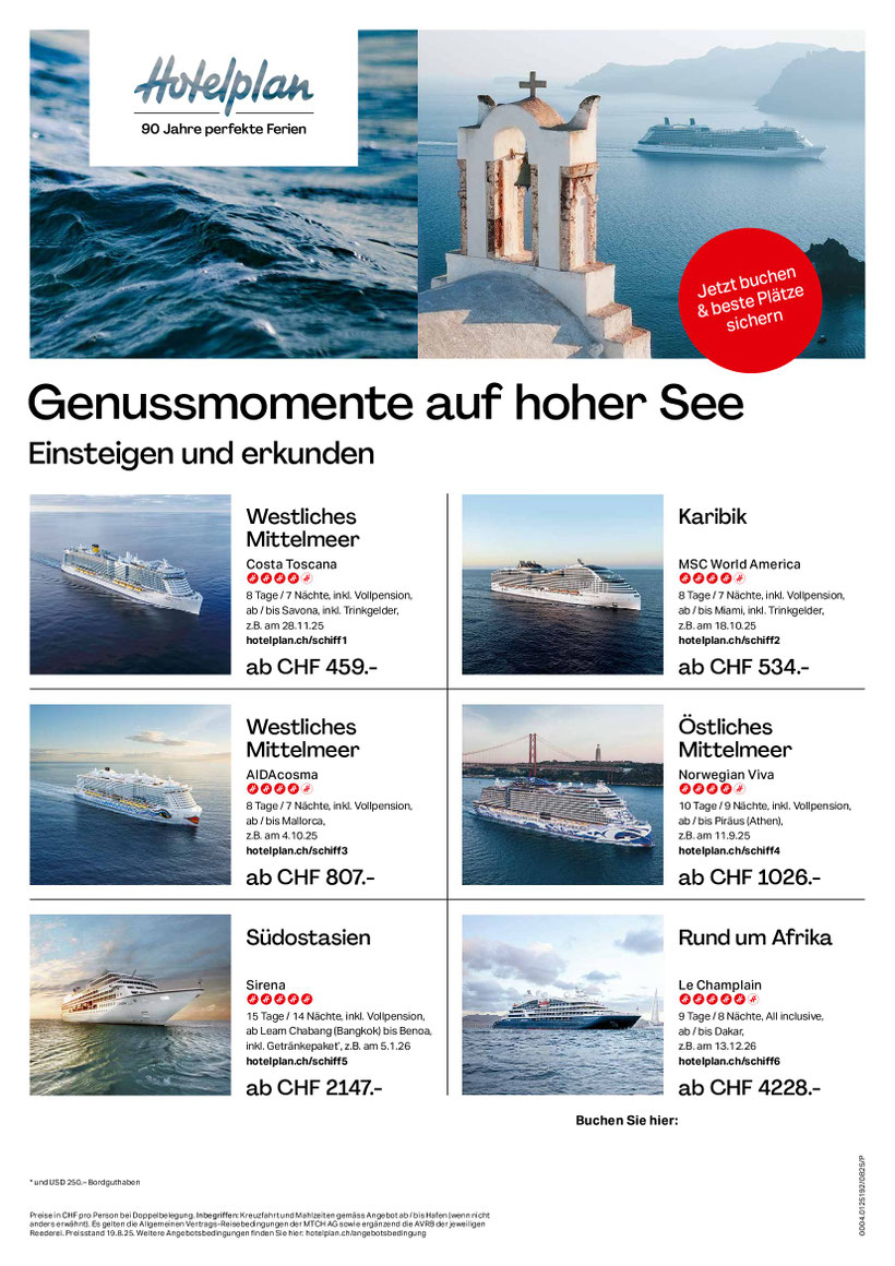 Urlaub Kreuzfahrtenspecials einsteigen und geniessen auf hoher See jetzt buchen