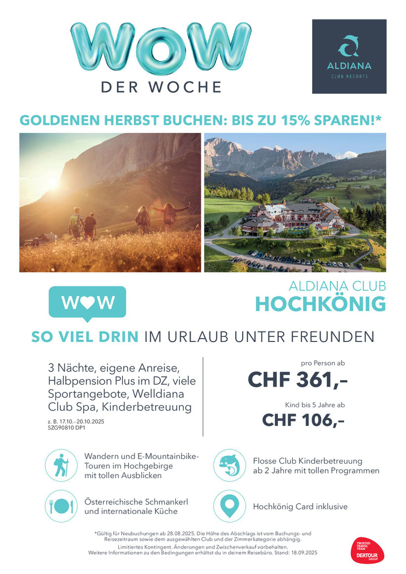 Herbstmomente in den Bergen mit Sport und Genuss Austria Oesterreich Aldiana jetzt zu Hammerpreis 