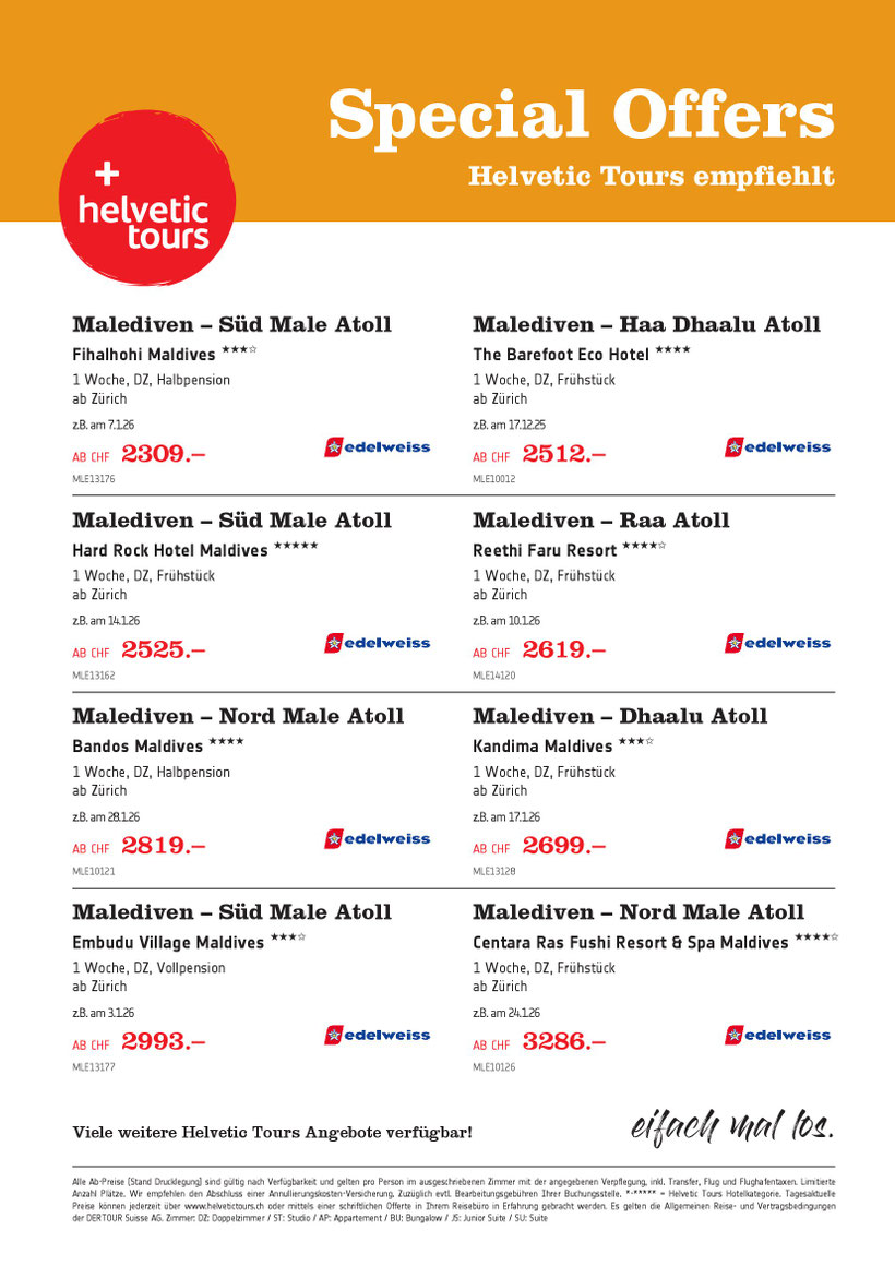 Malediven Specials Dezember 25 und Januar 26 mit Edelweissflug zu Toppreisen jetzt zugreifen