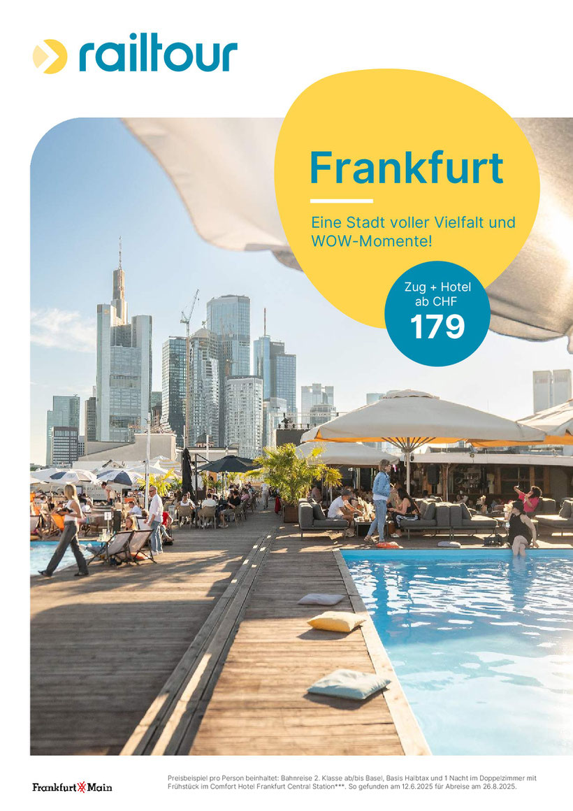 Pulsierende Stadt Frankfurt kennenlernen Zug und Hotel 1 Nacht im Doppelzimmer mit Frühstück zum unschlagbaren Preis  