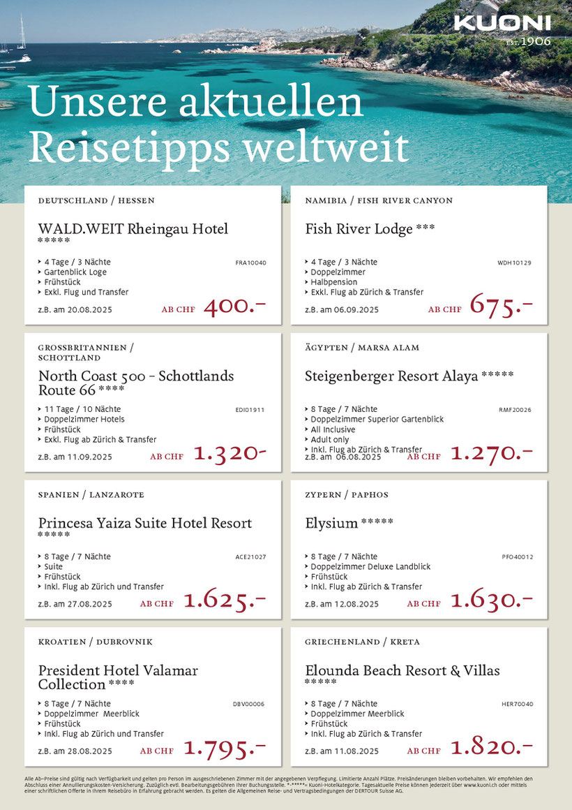 Tolle Badeferienangebot Sommerurlaub 25 zu sensationellen Preisen