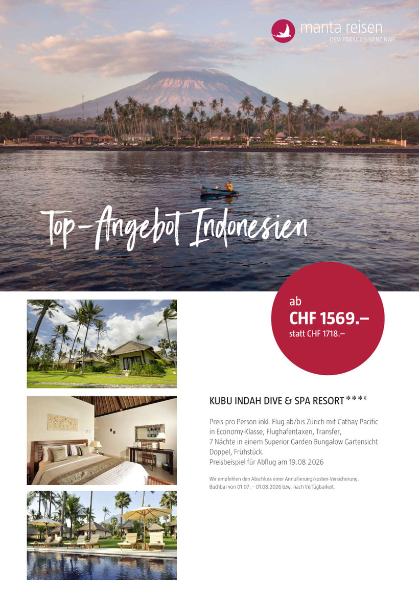 Top Angebot Indonesien Flug und Hotel August 26 Manta Reisen - TravelBrain Reisen 