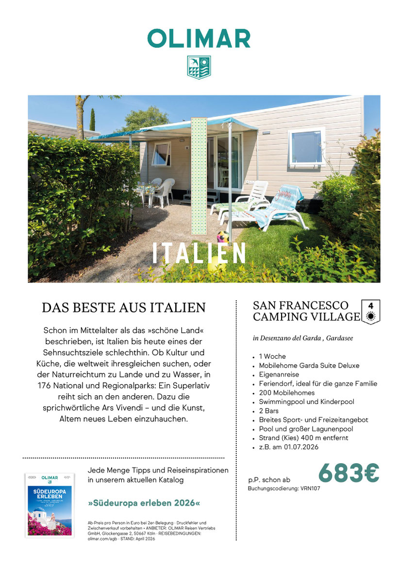 Sommerferien am Gardasee im Mobilhome Top Deal jetzt zugreifen