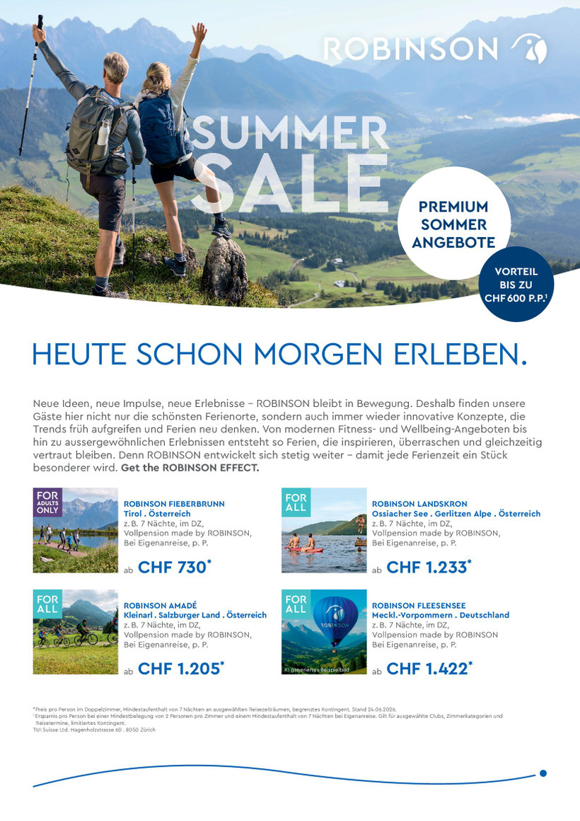 Robinson Club Ferien All Inclusive Tirol Ossiacher See Salzburger Land Meckl-Vorpommern Summer Sale TUI - Travelbrain Reisen 