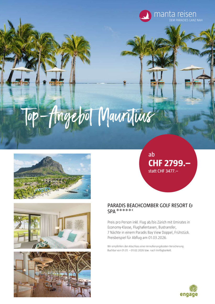 Urlaub in Topklassehotel auf der grünen Insel Mauritius jetzt zum Superpreis 