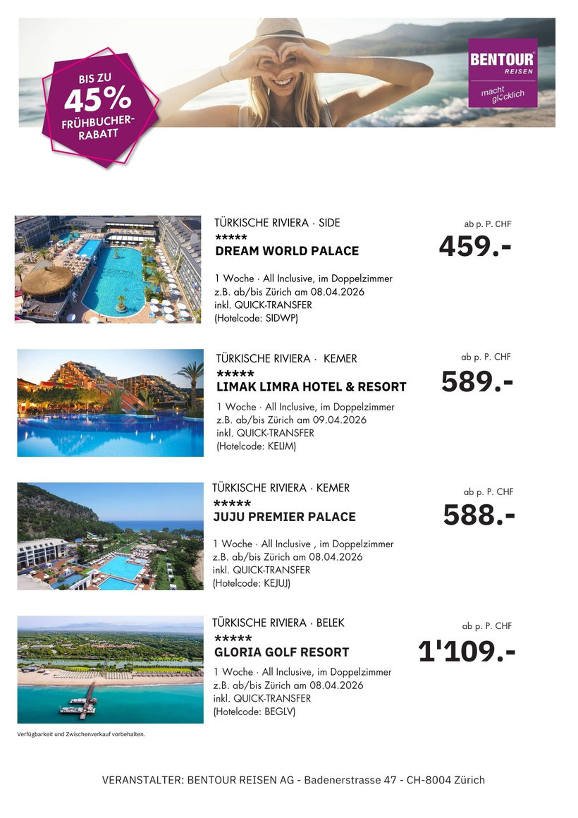 Türkei Ferien April 25 früh buchen und sparen - jetzt gleich buchen 