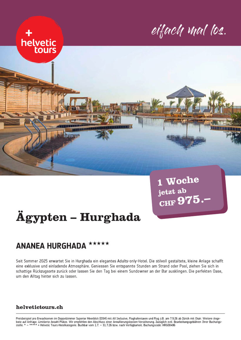 Hurghada Flug und Adults only Hotel September 26 Helvetic Tours- Travelbrain Reisen