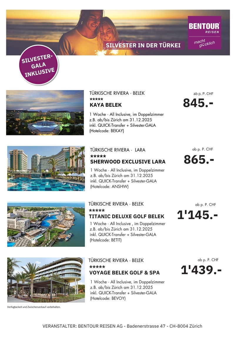 Silvester in der Südtürkei geniessen jetzt zu Hitpreisen