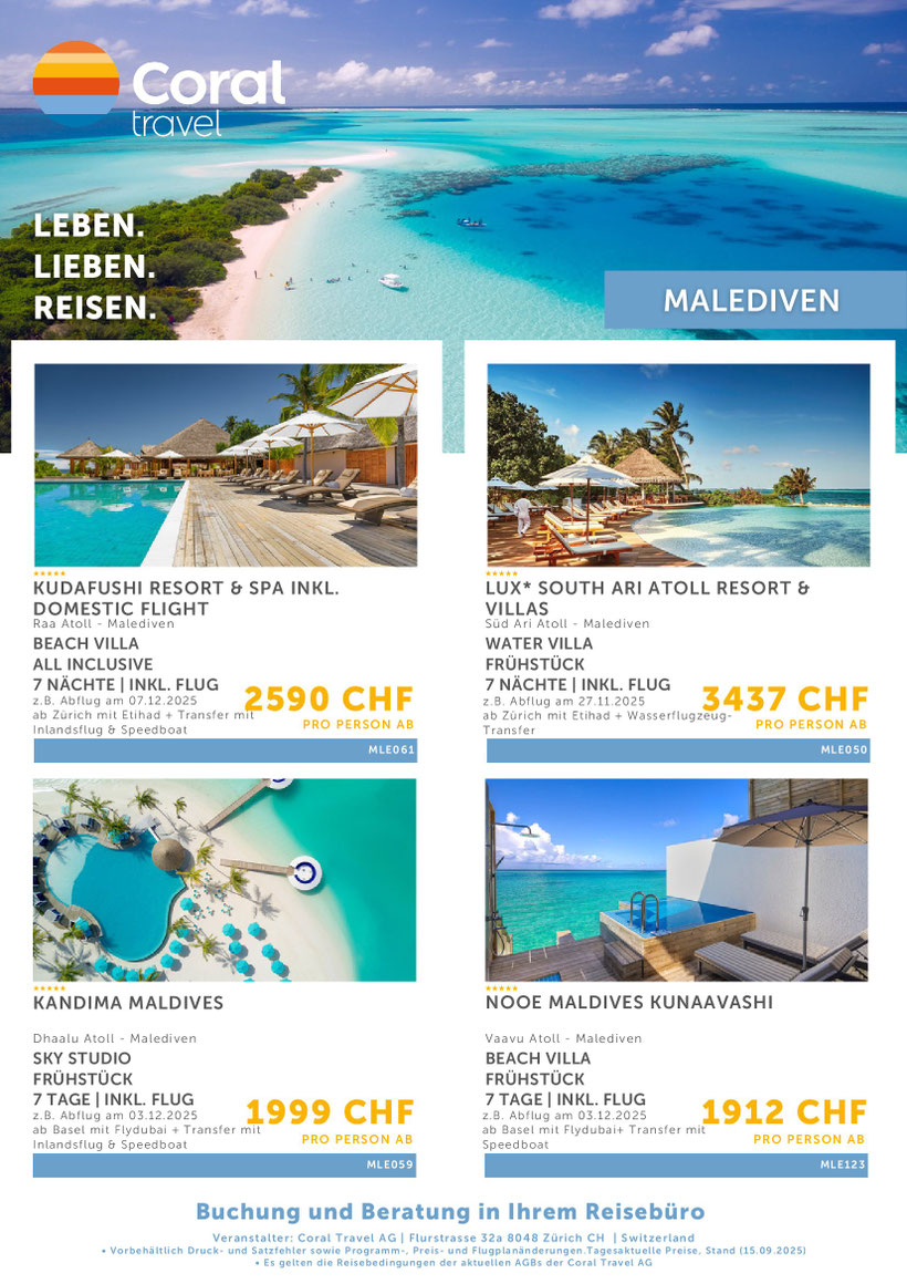 Malediven Inselfeeling türkisblaues Meer tauchen Entspannung pur jetzt zu Toppreisen 