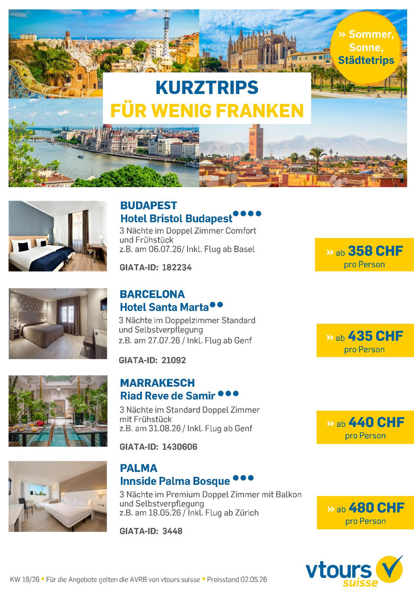 Kurze Auszeit geniessen Städtereise zum Spezialpreis 