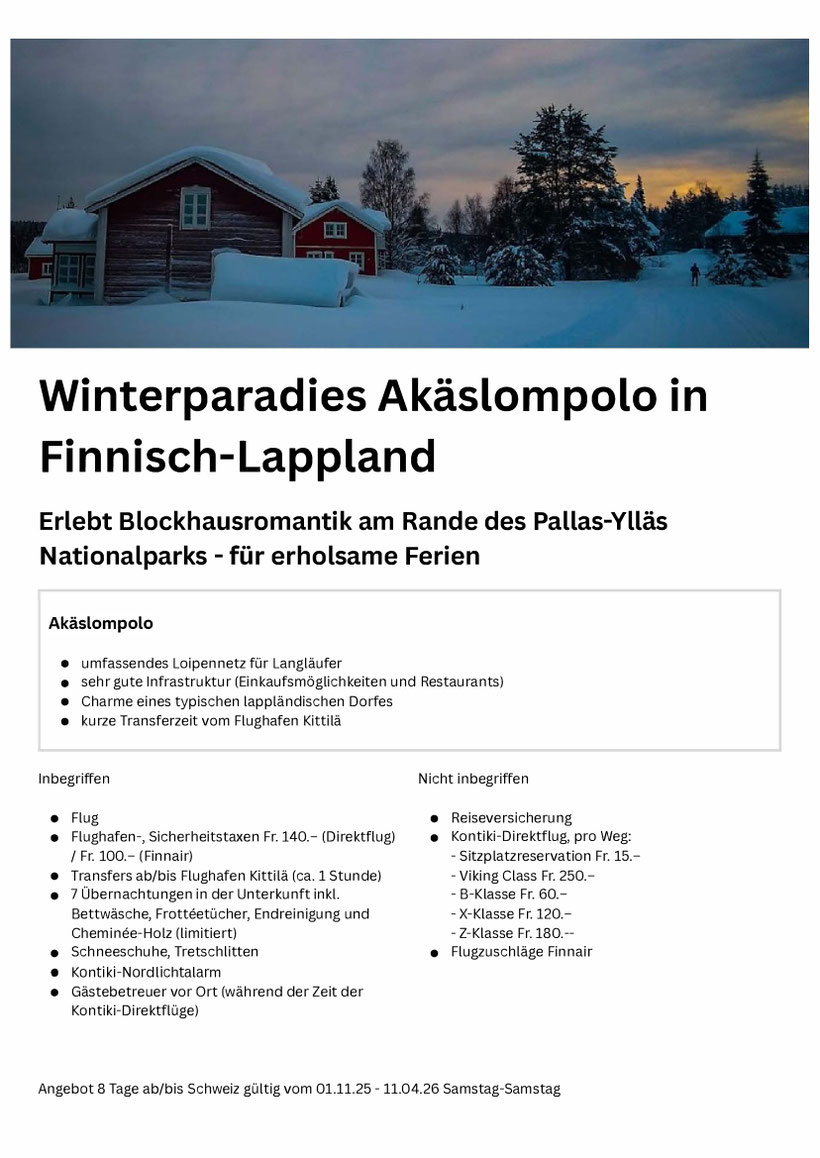 Flug und Unterkunft Lappland Winter 25 und 26 bei Travelbrain Reisen buchen