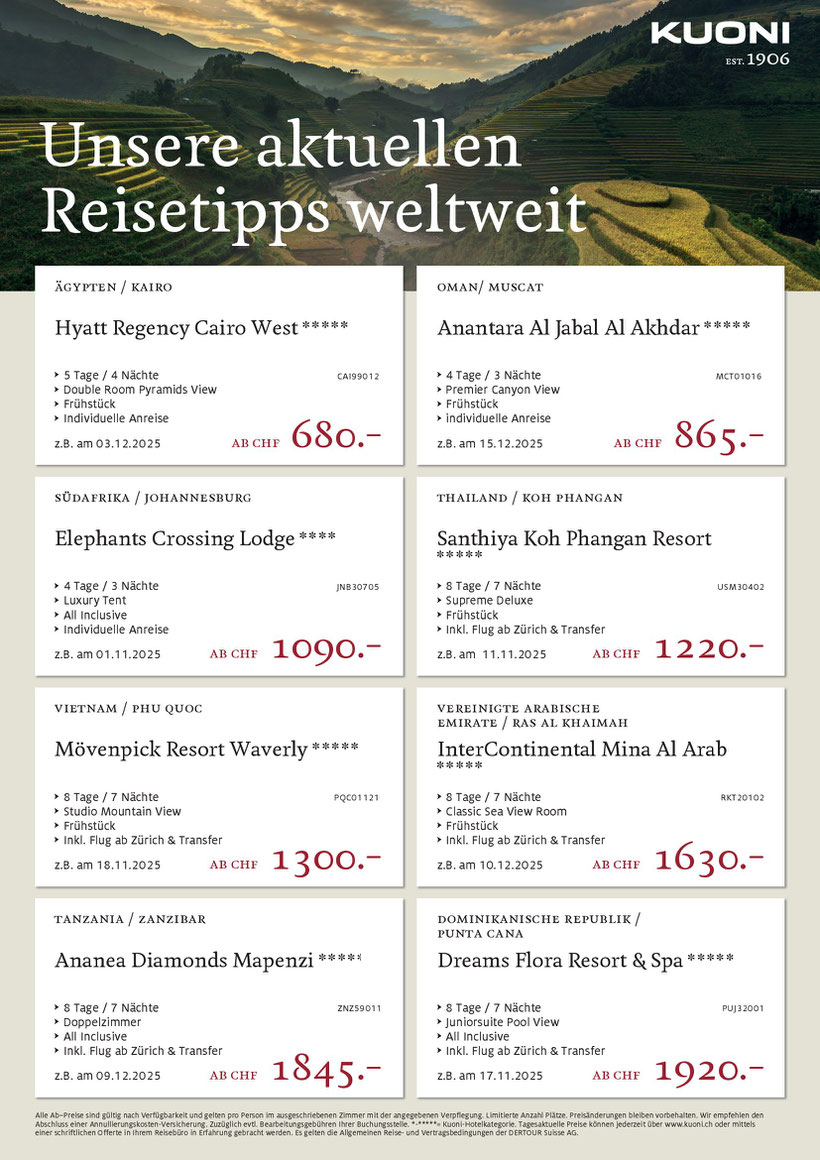 Reisen für den Herbst ab an die Wärme einfach geniessen jetzt zum Schnäppchenpreis buchen