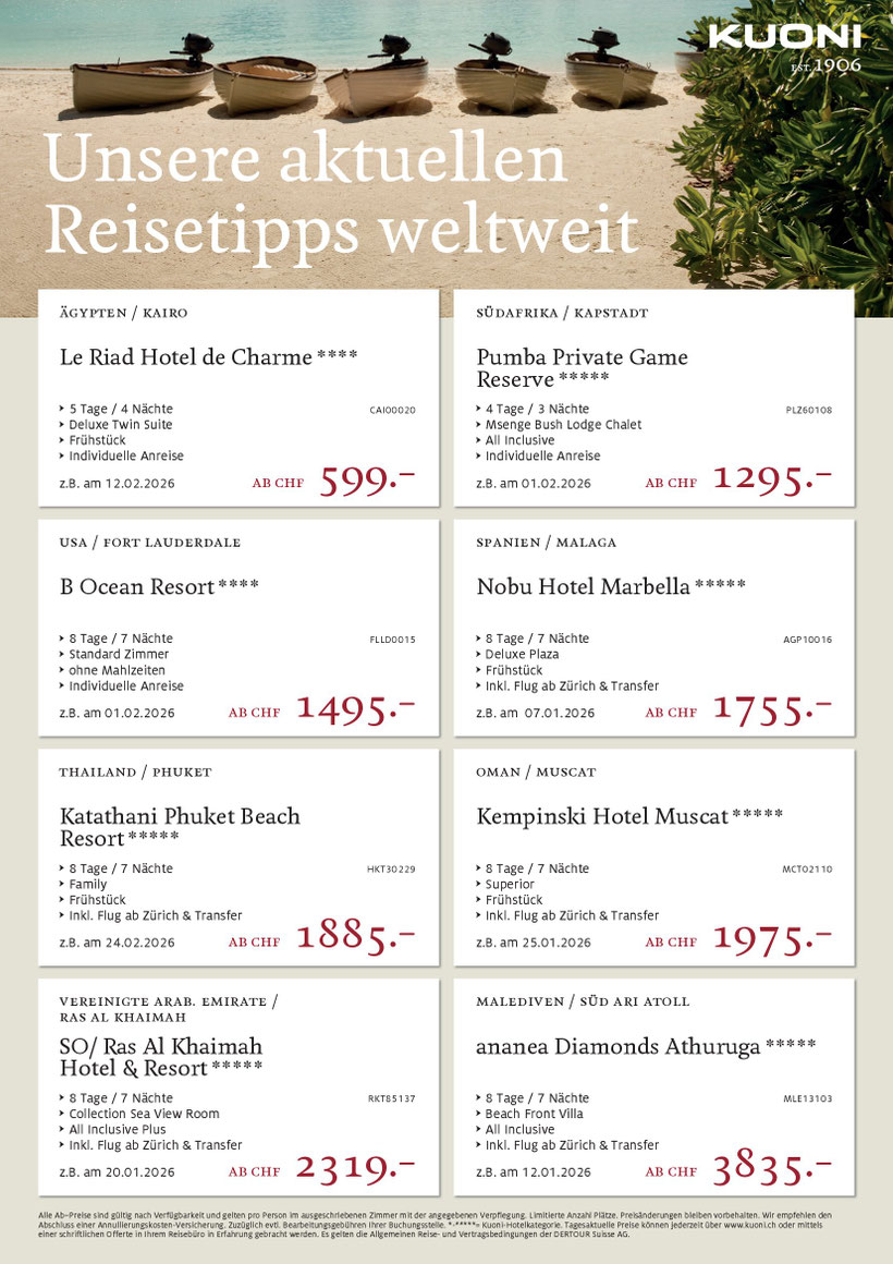 traumhafte Destinationen geniessen jetzt zum Schnäppchenpreis buchen