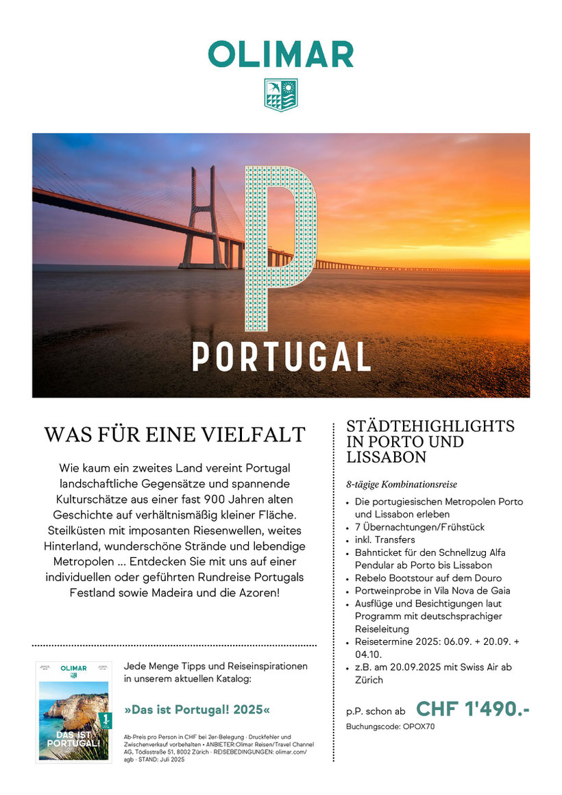 Erlebt die schicken Städte Porto sowie Lissabon und geniesst die tollen Ausflüge mit deutscher Reiseleitung 