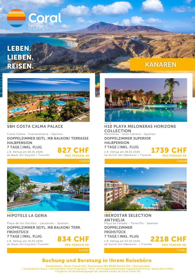 Badeferien auf den kanarischen Inseln geniessen jetzt zu Hammerpreisen