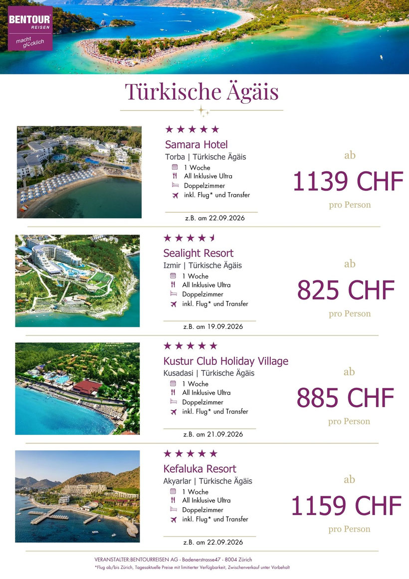 Ferien Türkei September 26 Flug und 4 und 5-Sterne-Hotel 