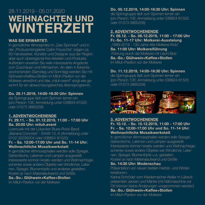 Weihnachten und Winterzeit Programm Alte Molkerei Klütz