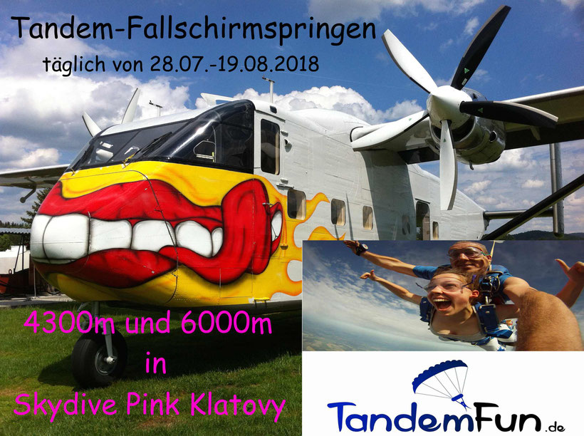 Fallschirmspringen Tandemsprung Bayern Klatovy mit Tandemfun. Fallschirmsprung Bayerischer Wald.