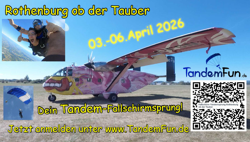 Fallschirmspringen Rothenburg ob der Tauber 2025. Jetzt anmelden zum Fallschirmsprung!