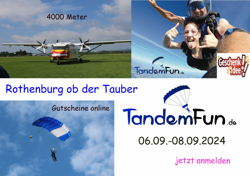 Jetzt anmelden und Gutschein kaufen für deinen Fallschirmsprung in Rothenburg ob der Tauber