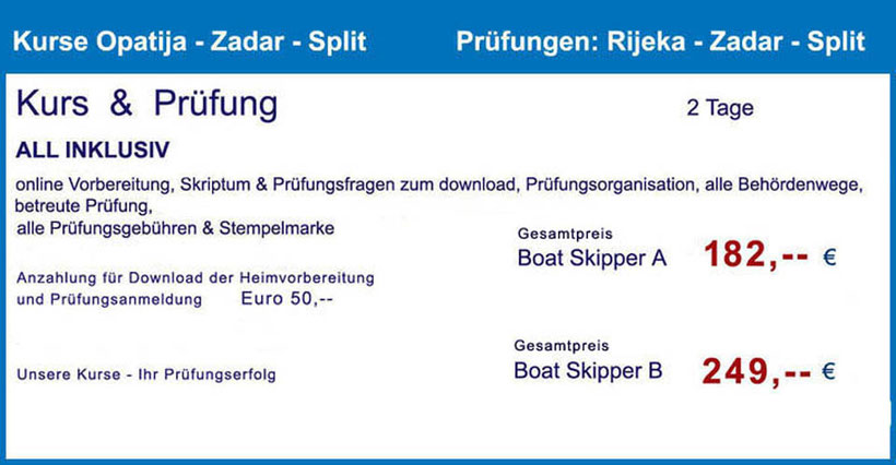 küstenpatente kurse prüfung boat skipper dalmatien split hafenamt