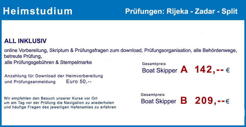 Fernstudium Küstenpatent Prüfung im Hafenamt Rijeka, Zadar & Split - Fernkurs mit Selbststudium
