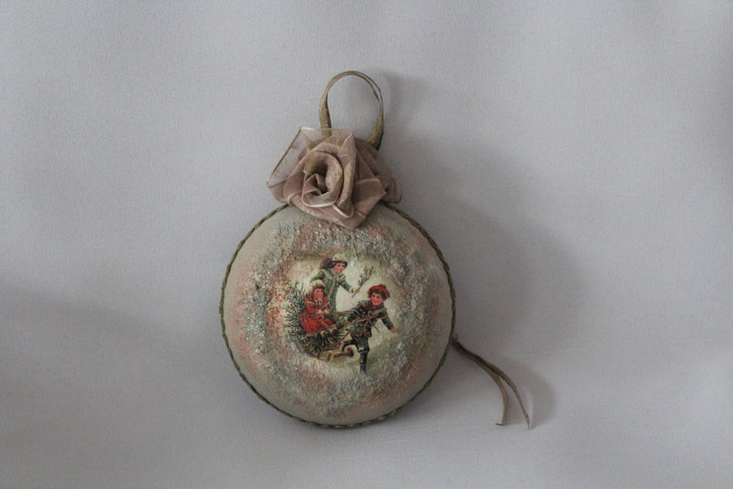 Decoupage Medallion "Fröhliche Schlittenfahrt" Decoupage Dekor-Medallion Vintage Weihnachten