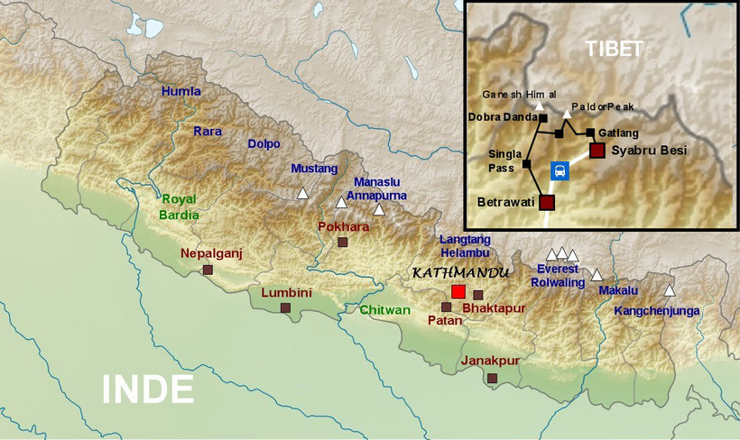 Trekking Ganesh Himal - Ganesh Himal map - carte du Ganesh Himal - Trek Nepal