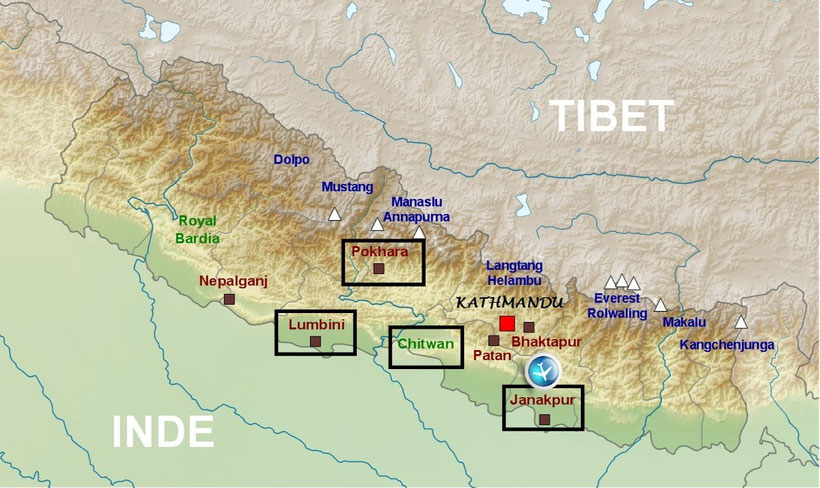 Plan du Népal, Nepal map, voyage au Népal