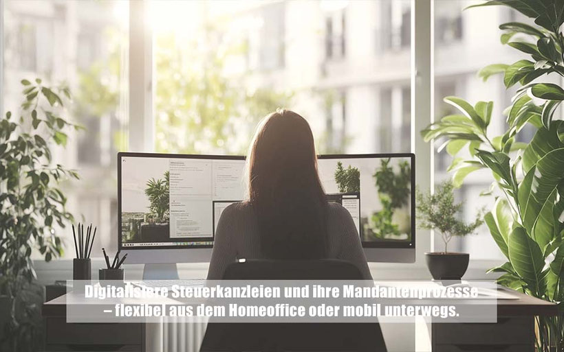 Person arbeitet an einem modernen Arbeitsplatz mit mehreren Monitoren – steht für flexibles Arbeiten und Homeoffice-Möglichkeiten bei der Keuthen AG.