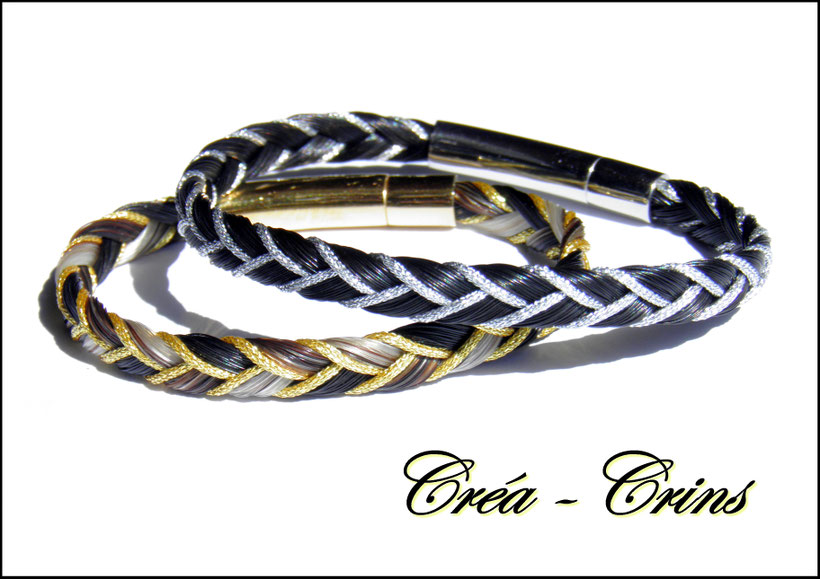 bracelet crin de cheval fil doré argenté