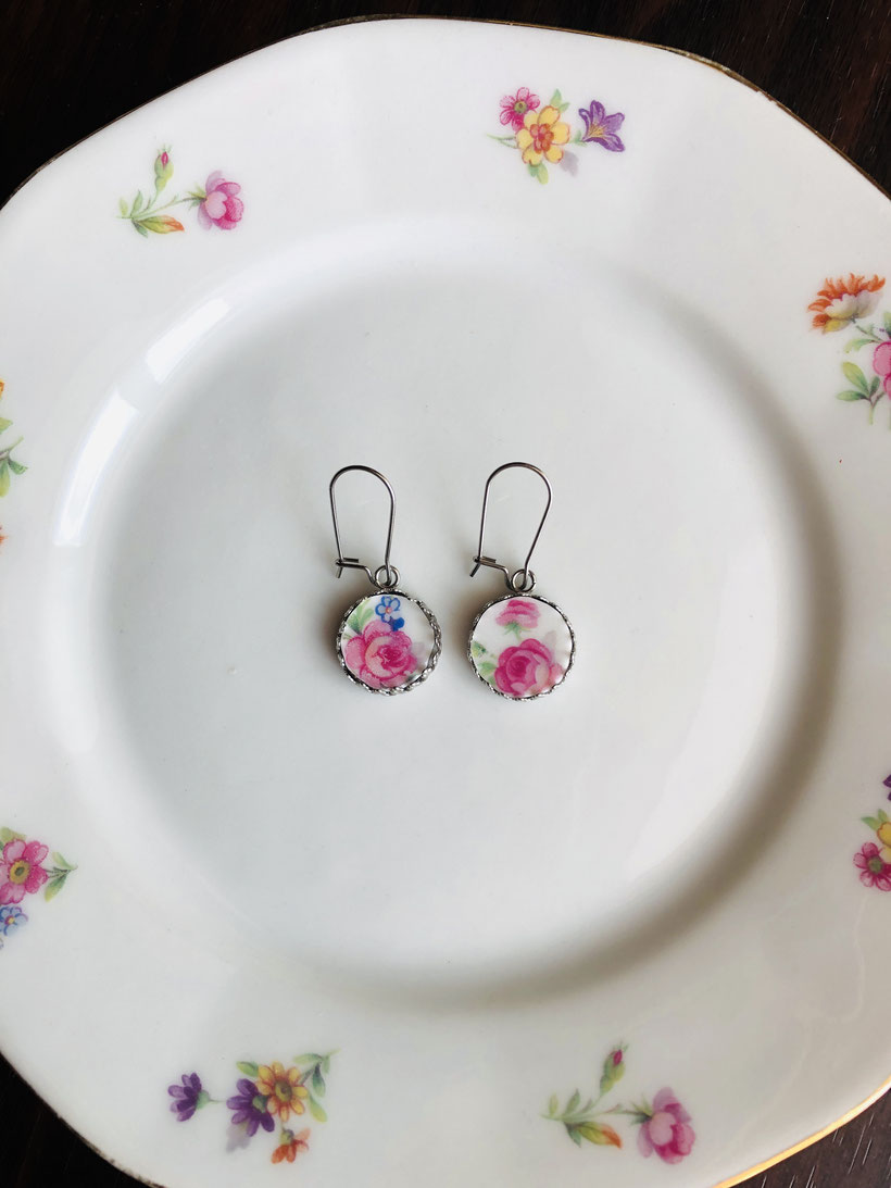 boucles d'oreilles vaisselle porcelaine cassée recyclée
