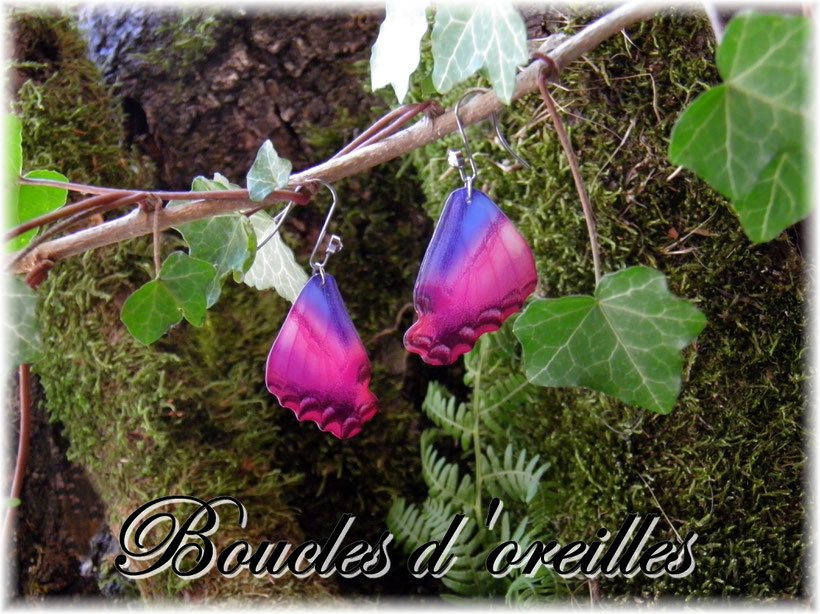 boucles d'oreilles ailes de papillon fée résine acier inoxydable 