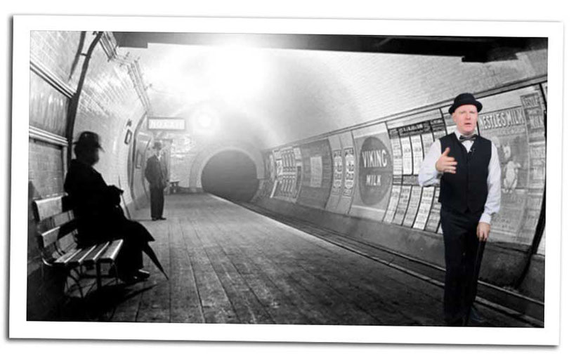 ZakWashington in a vintage black and white London underground tube station