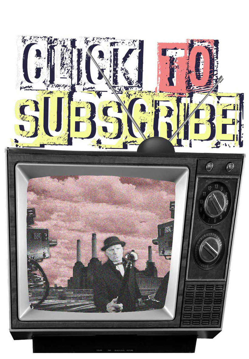  Graphic of old TV linking to student's English language video tutorials channel with words ‘Click to Subscribe’