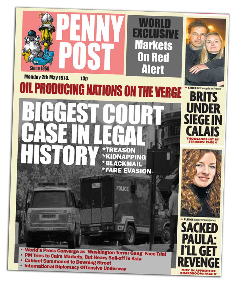 British culture: Beautiful graphic of a British tabloid paper called the Penny Post Easy English tabloid newspaper cover. 