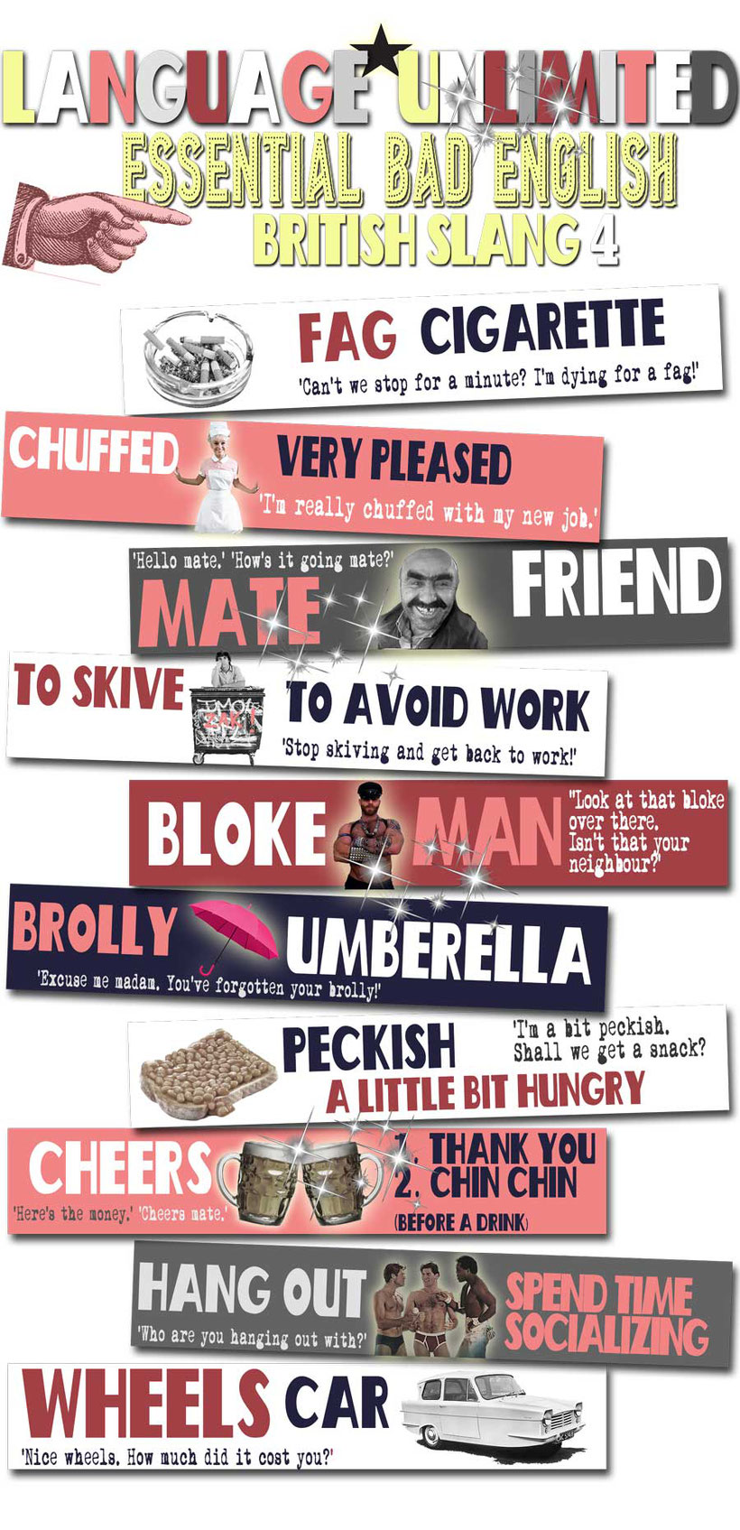 Essential bad English. British English slang expressions infografic by Language Unlimited